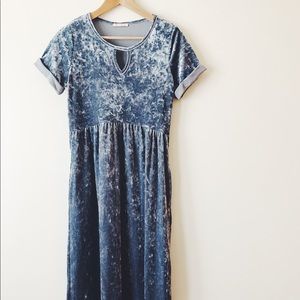 Gray Blue Crushed Velvet Dress